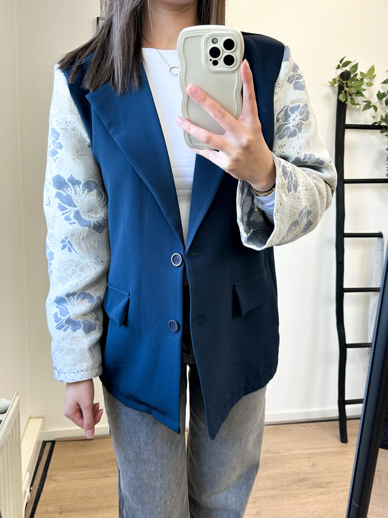 Cindy Printed Sleeve Blazer - Navy