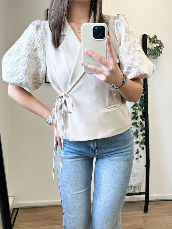 Kaylee Flower Puff Short Sleeve Blazer - Bronze