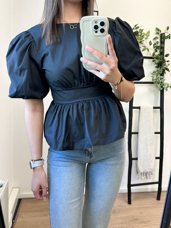 Kyana Open Back Blouse Top - Black