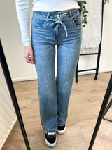 Vanesa Bow Cord Straight Leg Stretch Jeans - Dark Blue Denim