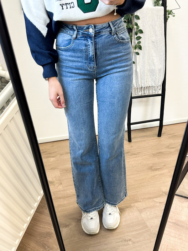 Kendra Wide Leg Stretch Jeans - Blue Denim