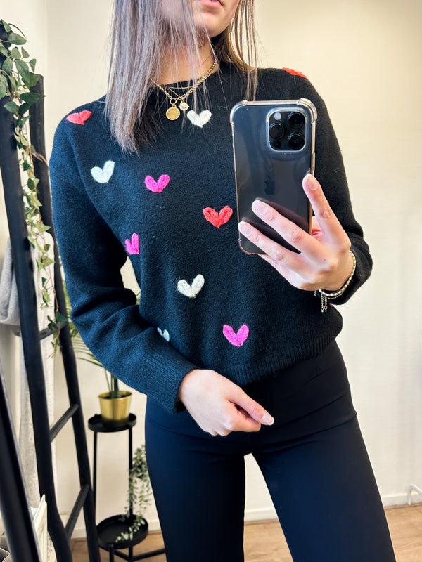 Jazzy Hearts Sweater - Coloured Black