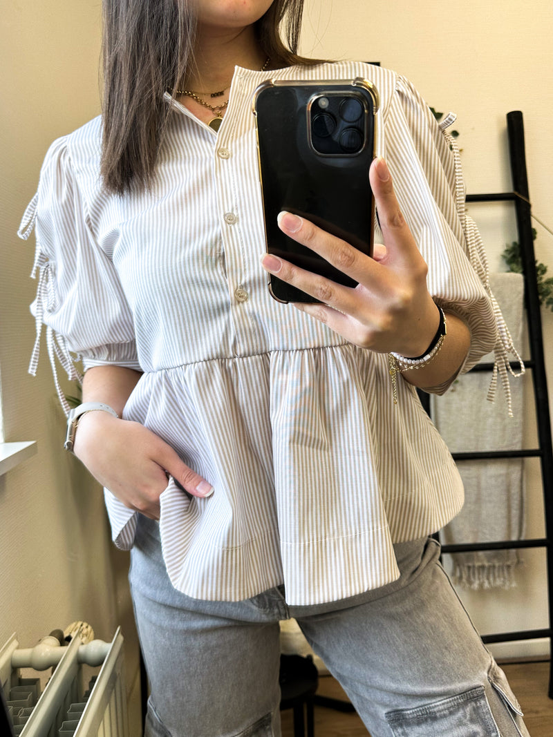 Ayra Bow Blouse Striped - Beige