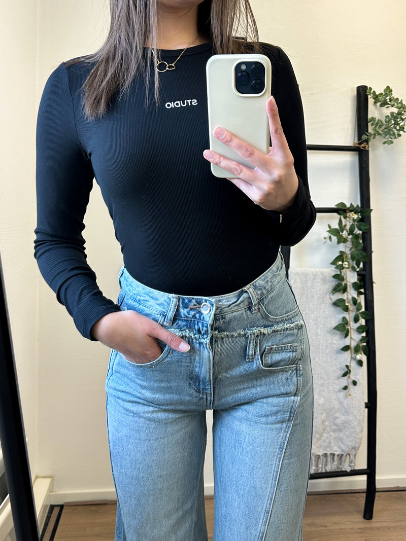 Studio Ribbed Longsleeve Top - Black
