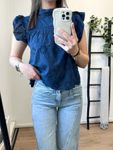 Gwenda Printed Top - Navy