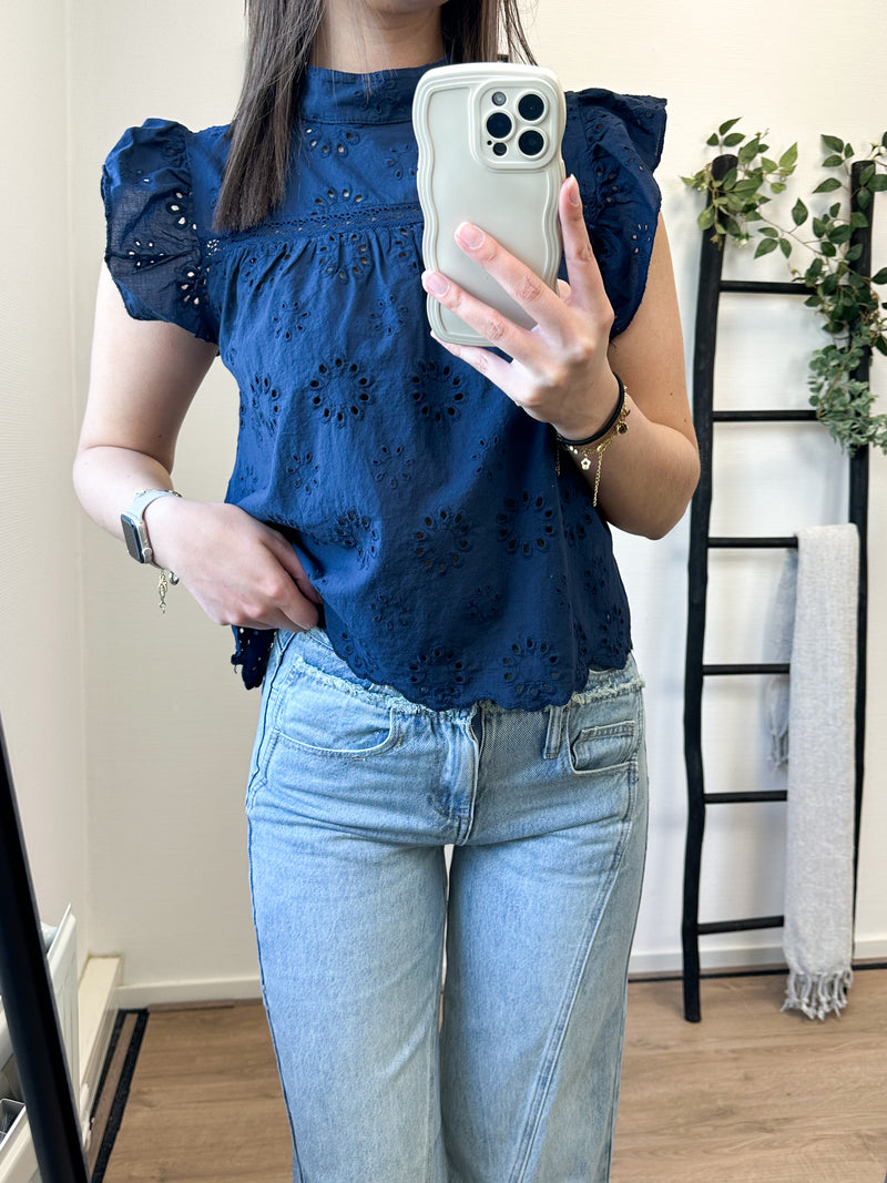 Gwenda Printed Top - Navy