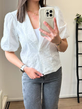 Nancy Broderie Short Sleeve Blazer - White