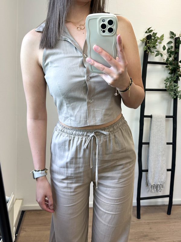 Mindy Linnen Cropped Gilet - Taupe