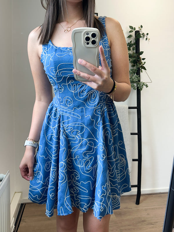 Fibi Printed Dress - Denim Blue