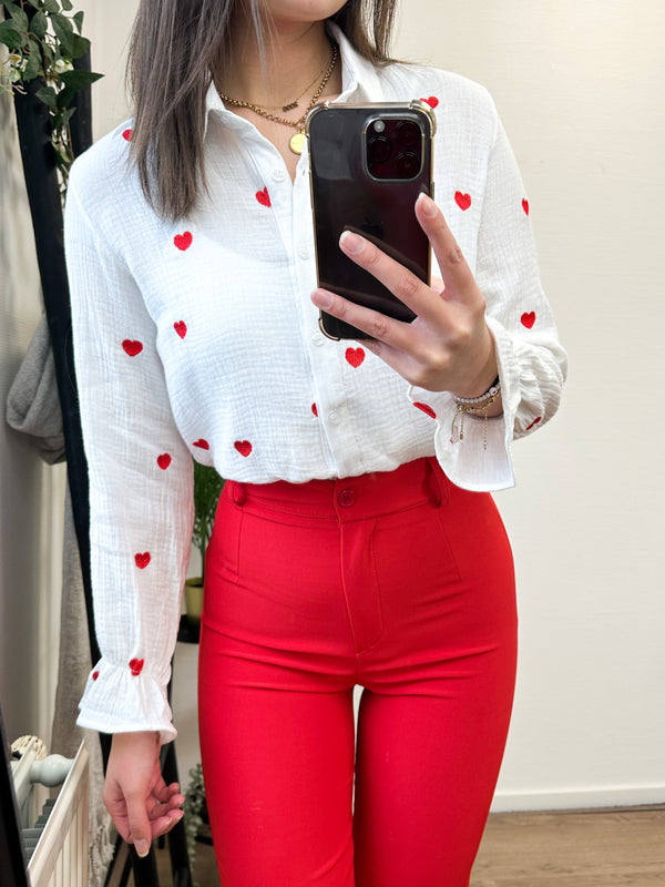 Rosa Hearts Blouse - White/Red