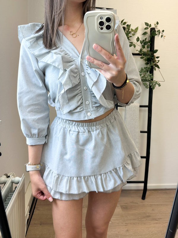 Ivi Ruffle Two Piece Set - Light Grey