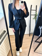 Jennifer Puff Sleeve Belt Blazer - Black