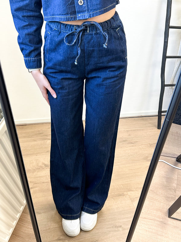 Lilly Wide Leg Jogger Jeans - Dark Blue Denim