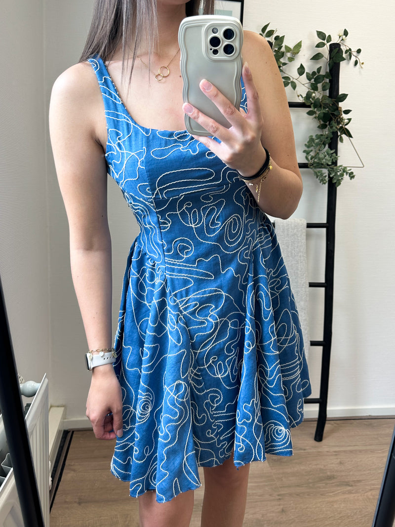 Fibi Printed Dress - Denim Blue