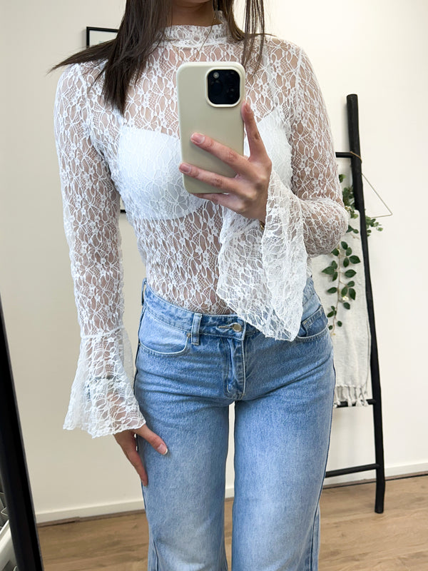 Mayda Lace Printed Top - White