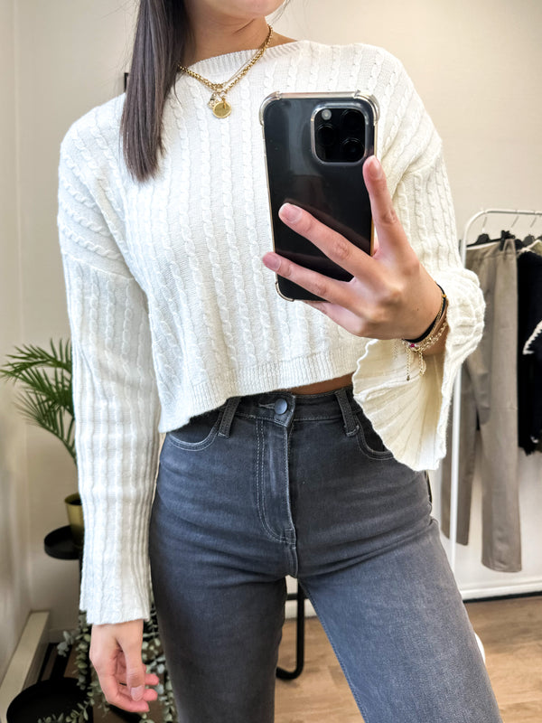 Jane Longsleeve Kabel Top - Creme