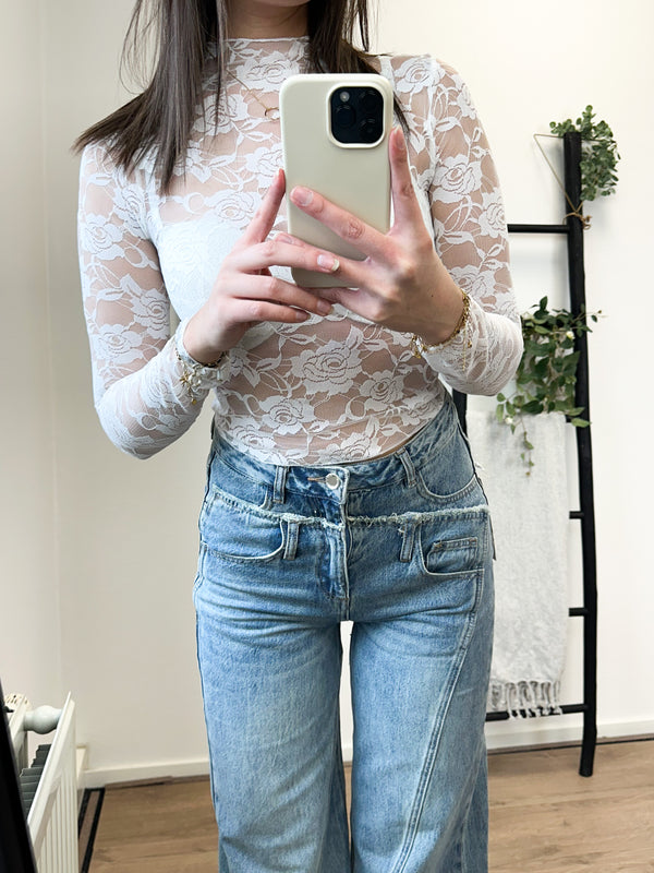 Roses Lace Printed Top - White