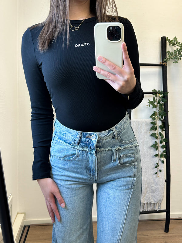 Studio Ribbed Longsleeve Top - Black
