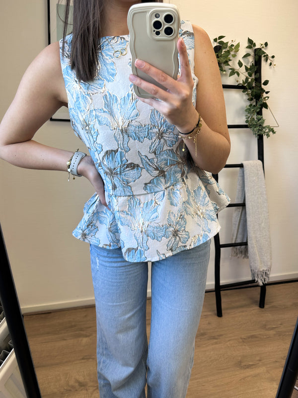 Tess Flower Top - Light Blue