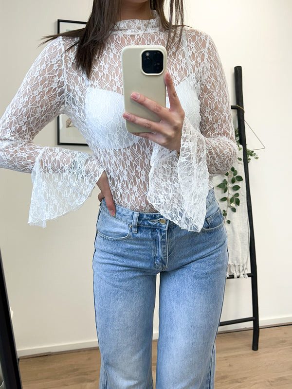 Mayda Lace Printed Top - White