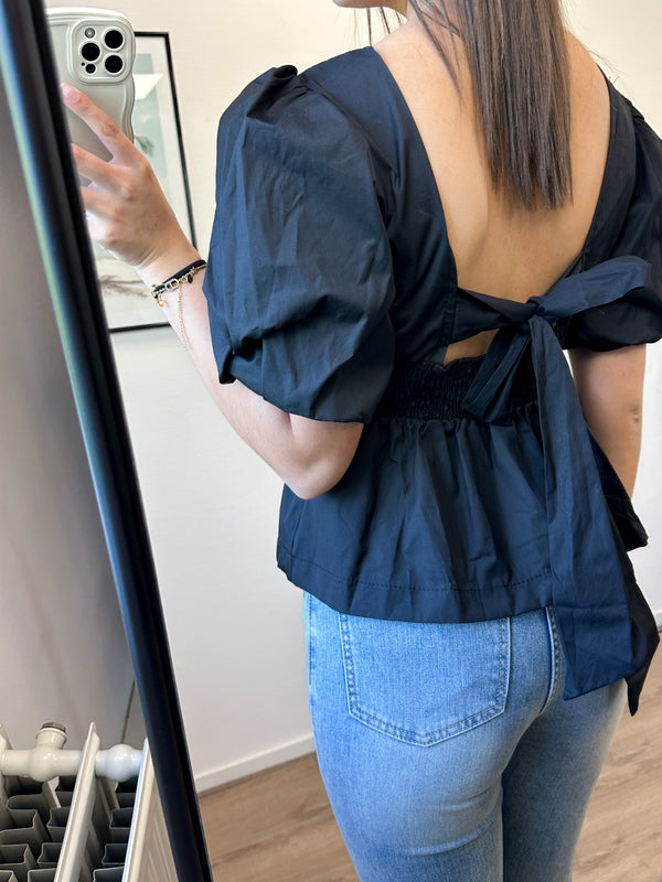 Kyana Open Back Blouse Top - Black