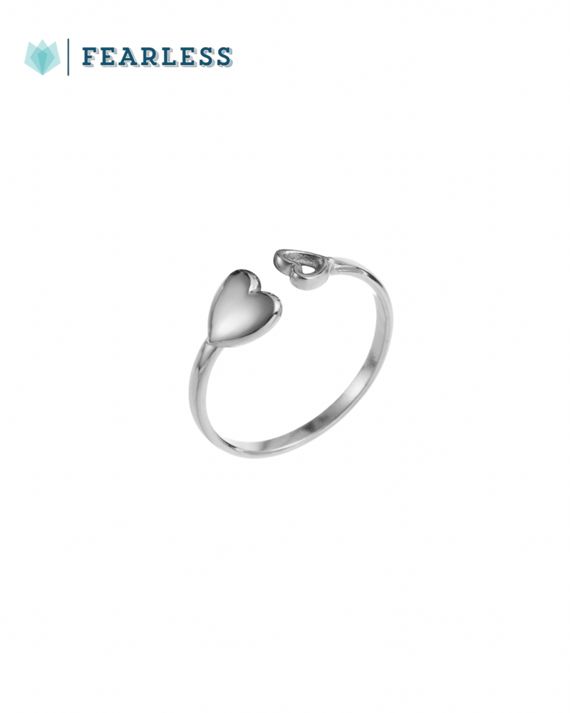 Verstelbare Ring 2 Kleine Hartjes - Zilver
