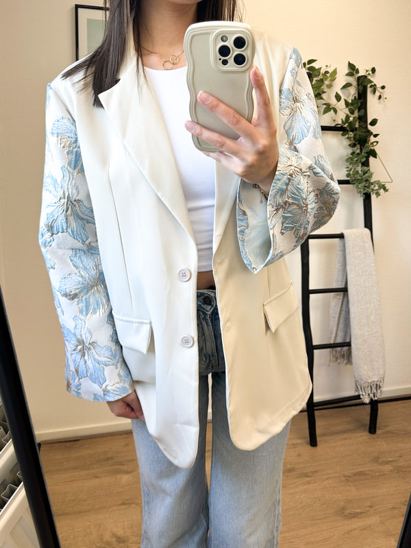 Stacey Flower Sleeve Blazer - Beige