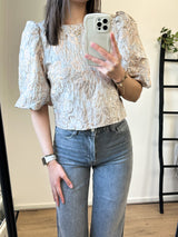 Tara Flower Puff Sleeve Top - Bronze