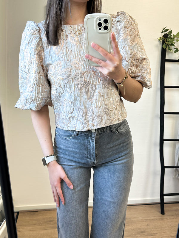 Tara Flower Puff Sleeve Top - Bronze