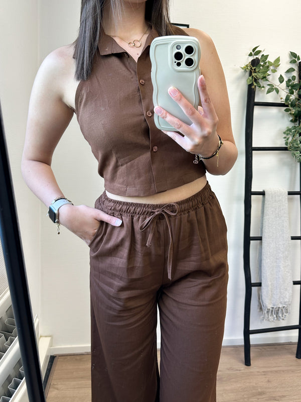 Mindy Linnen Cropped Gilet - Brown