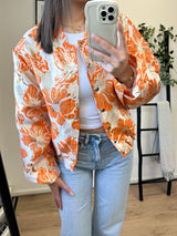 Erica Flower Printed Bomber Jacket - Orange
