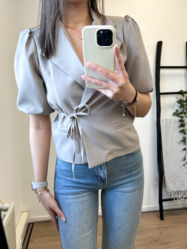 Lorah Bow Short Sleeve Blazer - Beige