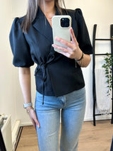 Lorah Bow Short Sleeve Blazer - Black