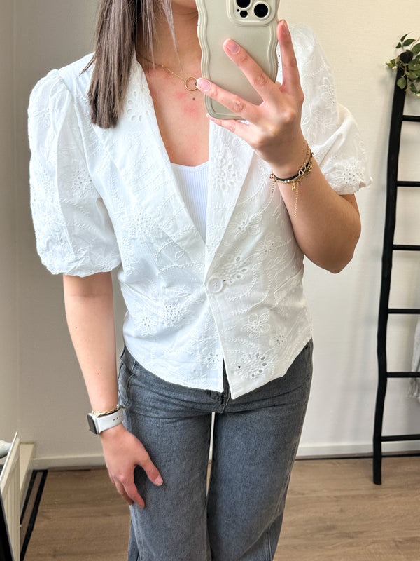 Nancy Broderie Short Sleeve Blazer - White