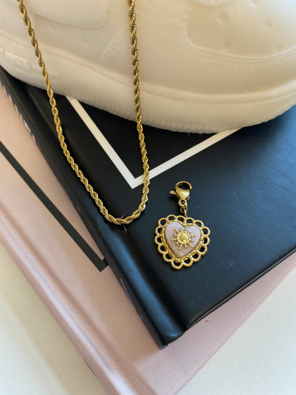 Losse ketting hanger licht roze hart - Goud