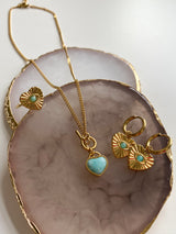 Oorbel hanger hart met blauwe steen - Goud